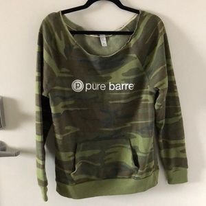 Pure Barre Army off the shoulder sweatshirt NWOT